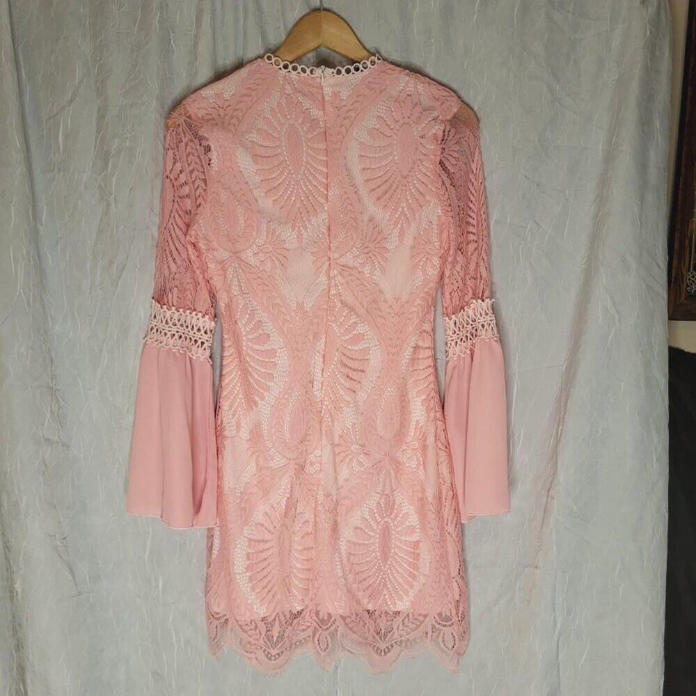 Lace cocktail Dress With Bell Sleeves Size M Coquette Feminine Romantic Boho - Picture 2 of 7